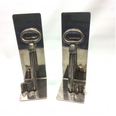 Skeleton Key Bookends Silvertone Cast Aluminum Tall Vintage Made In Italy   173423454921